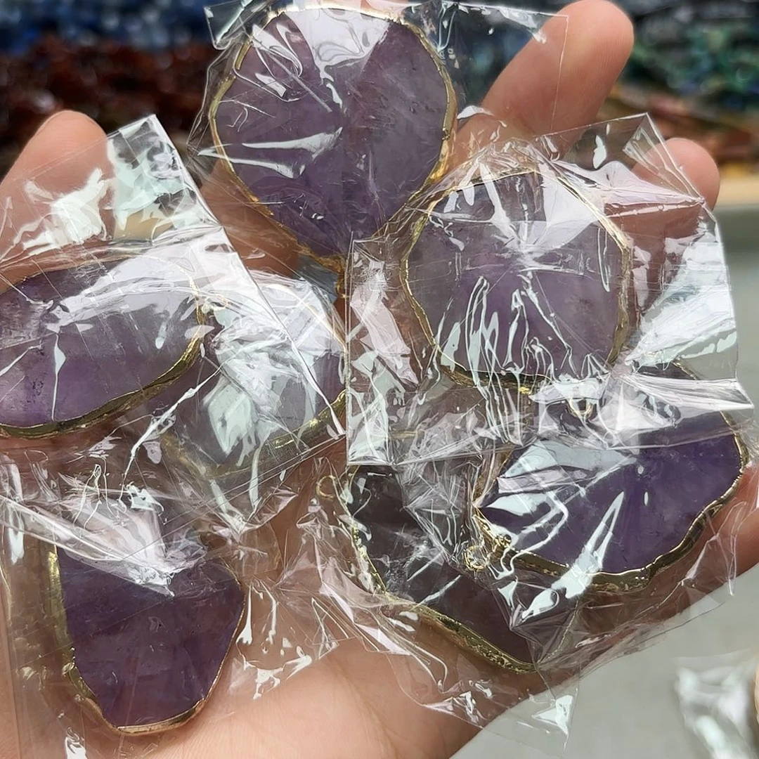 玛瑙/玉髓未镶嵌珠宝半成品紫玉原切吊坠一颗随机