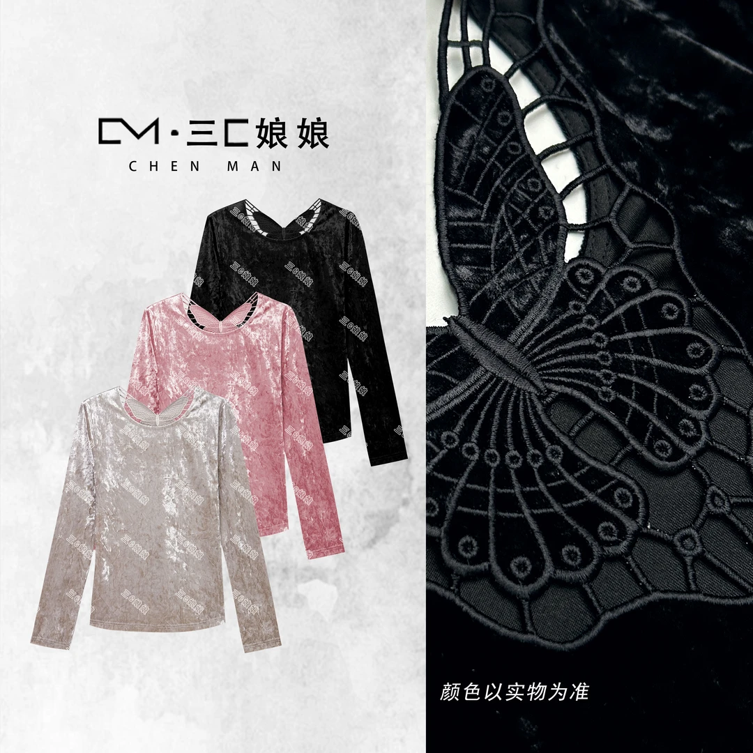 三C娘娘【蝴蝶美人】01173时尚圆领后背蝴蝶气质百搭上衣