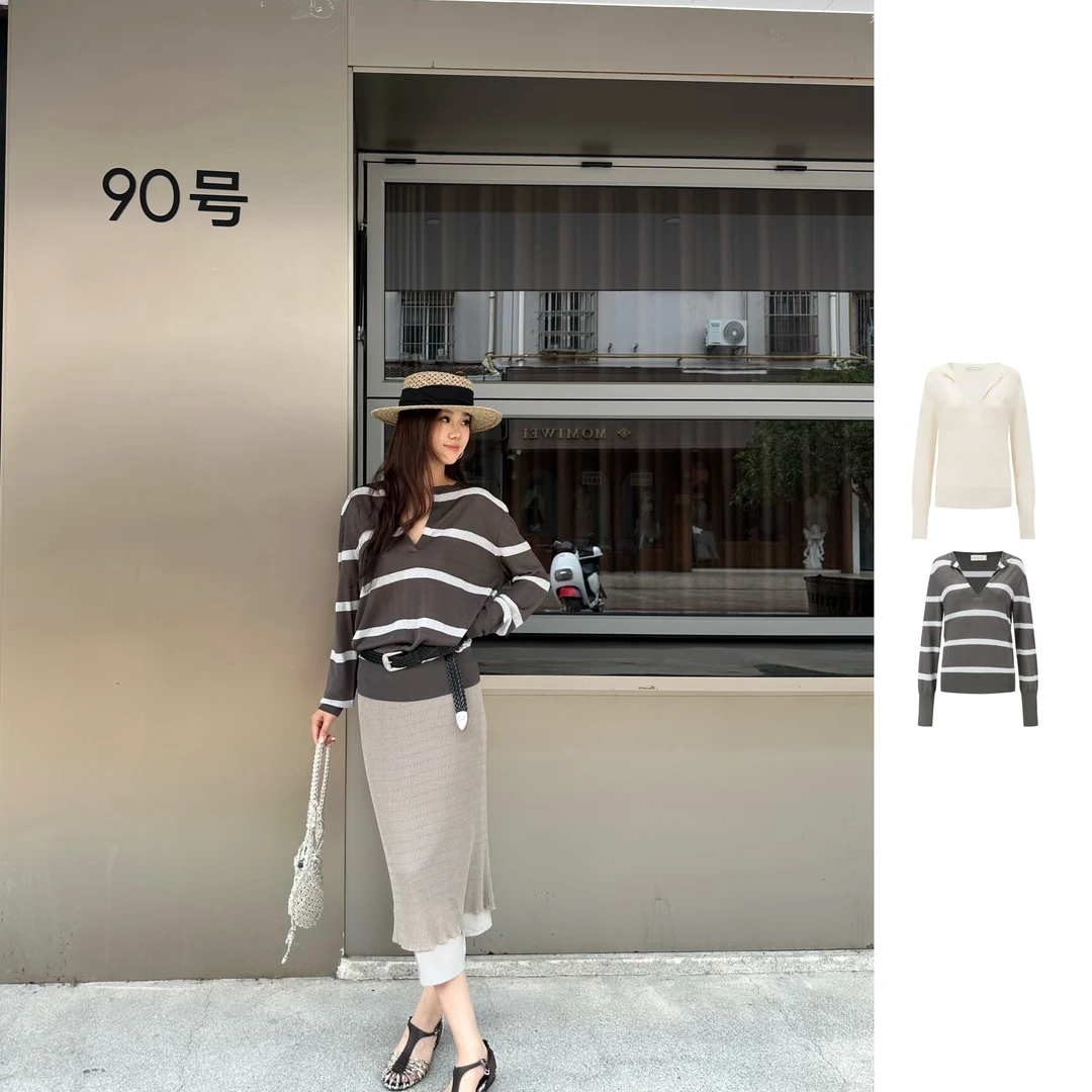 【SWAYING】25早秋SW25PF1T07C1S4/C2S4设计师半开襟条纹针织衫
