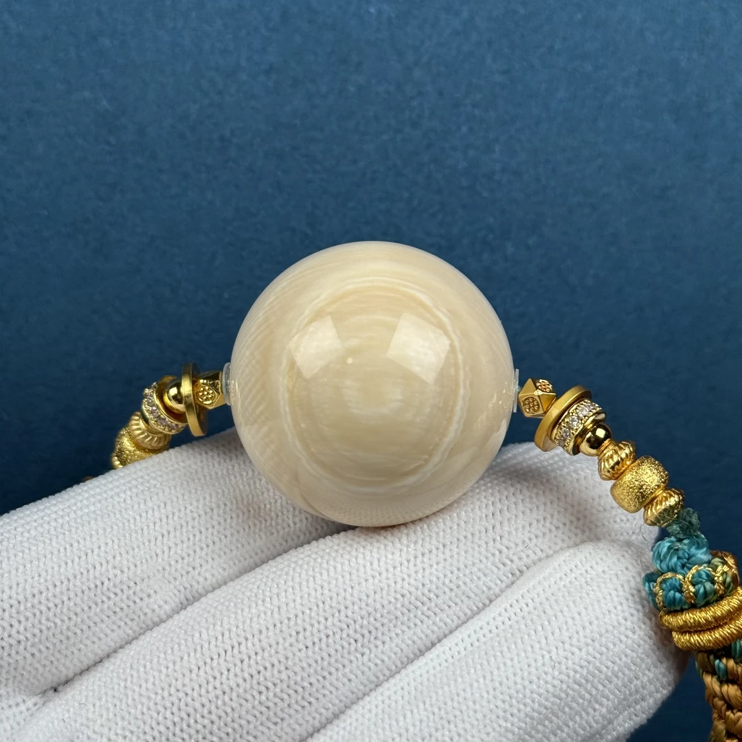 D89-25天然猛犸牙 芝士皮圆珠30mm支持复检假一罚十