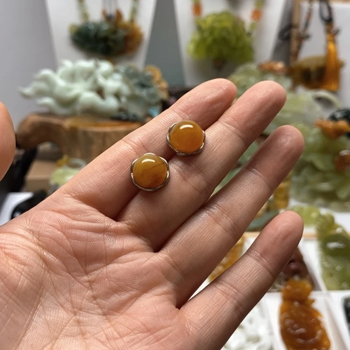 银S925镶嵌蛇纹石玉耳钉