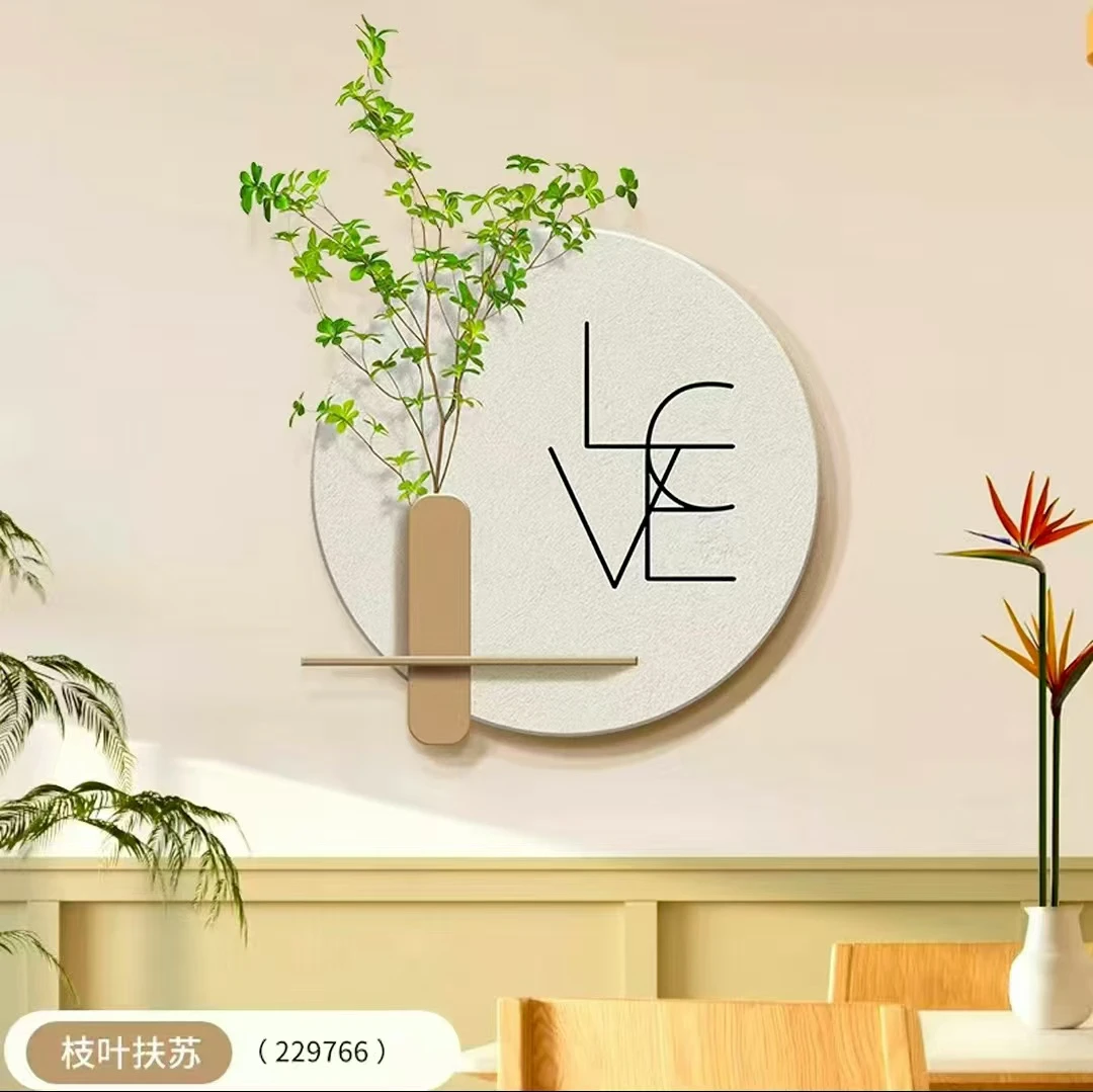 LZ05枝叶扶苏高级感绿植鲜花圆形餐厅入户玄关法式精雕墙壁装饰