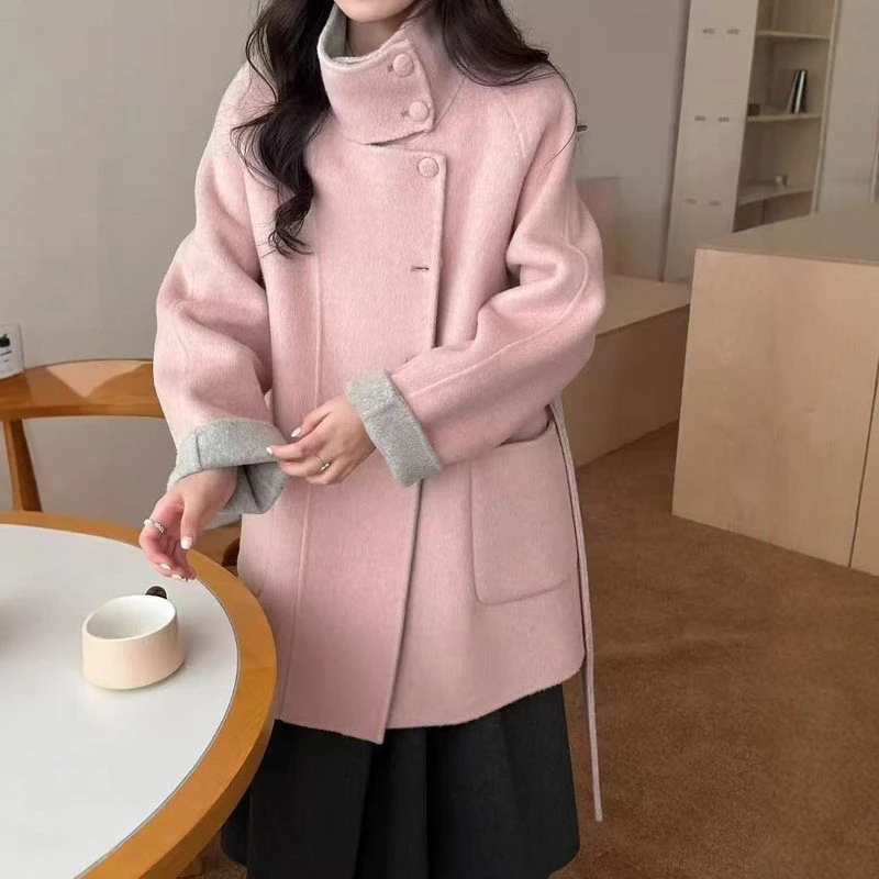 2025新款双面双面羊绒大衣女冬季新款高织宽松翻袖长款羊毛外套