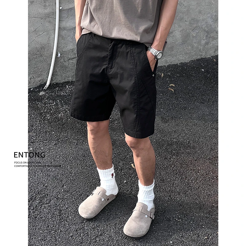 Entong夏季cleanfit薄款潮牌短裤男高级感休闲直筒宽松五分工装裤