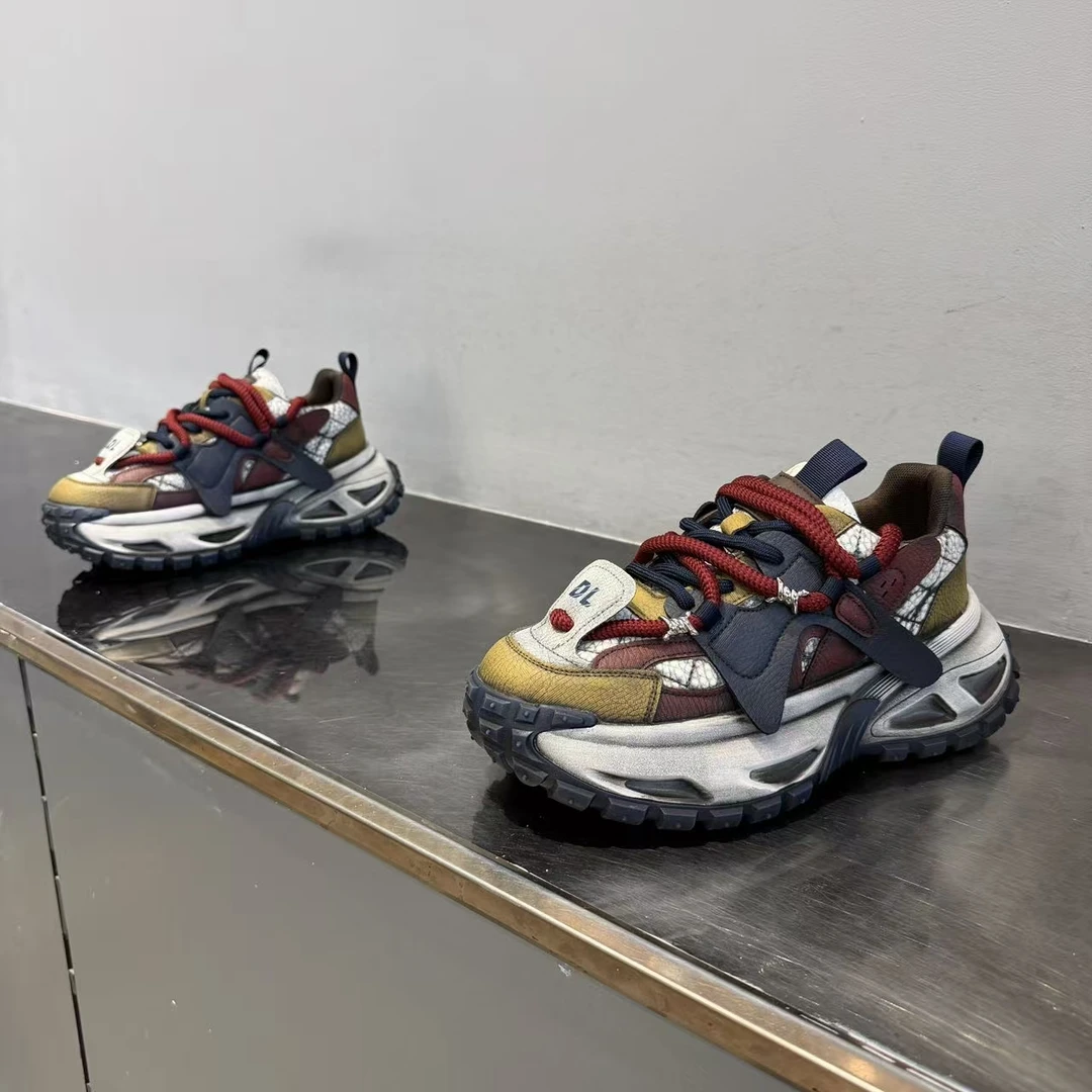 欧洲站老爹鞋复古做旧潮流时尚厚底增高男鞋舒适百搭软底系带潮鞋