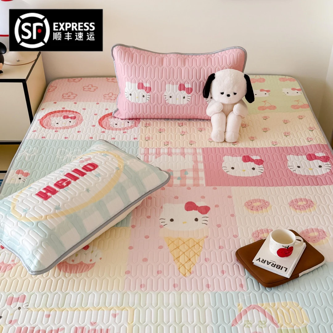 猫咪日记ins风猫咪时光凉感丝乳胶凉席三件套可水洗空调软席