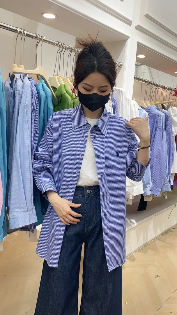 51100 格纹宽松型休闲薄款长袖条纹衬衫