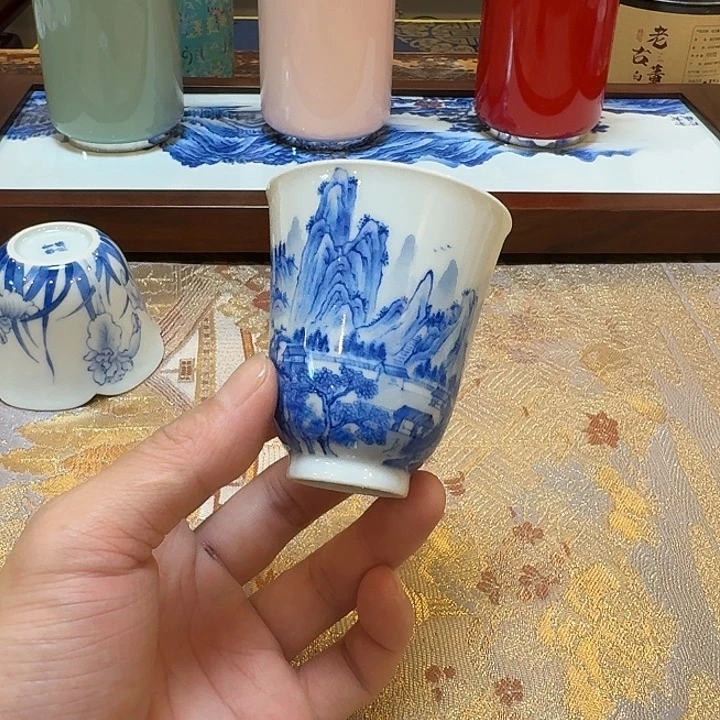 青花山水闻香杯岩茶杯