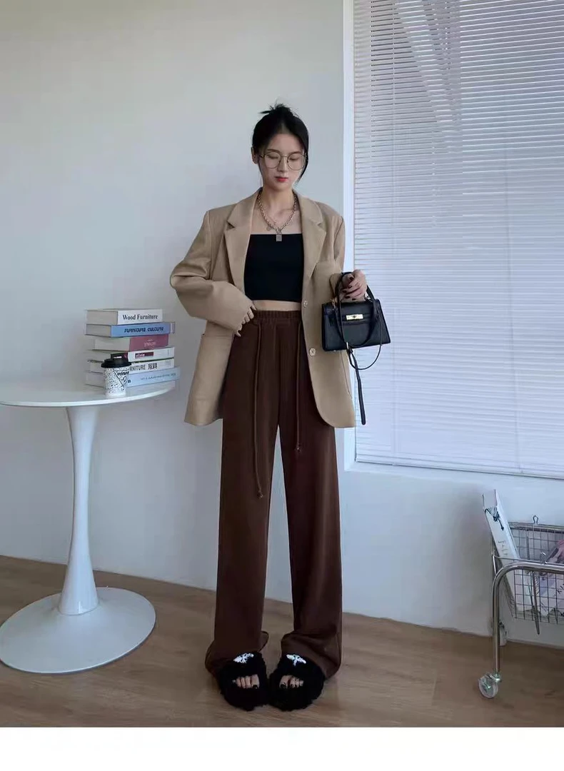 雪尼尔高腰针织阔腿裤女垂感拖地宽松直筒休闲裤20170(A13-6)