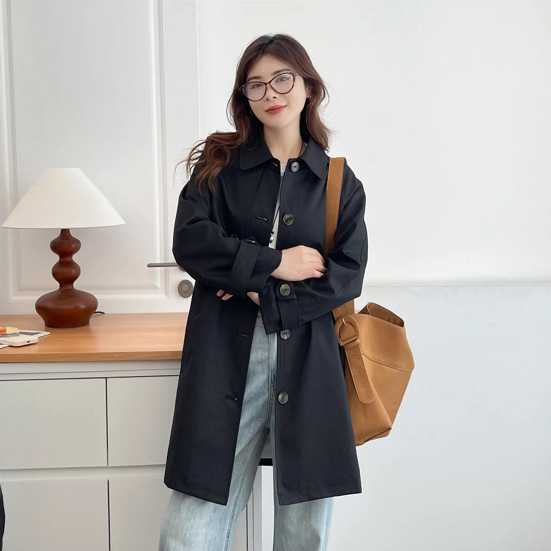 胖mm大码风衣外套女秋季中长款宽松工装大衣休闲韩版气质女装上衣