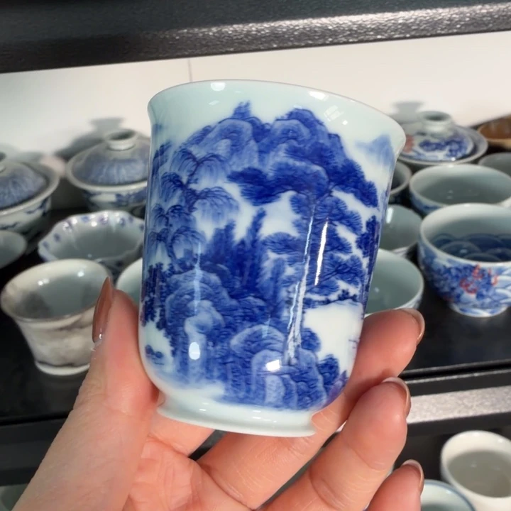 青花山水意境闻香杯