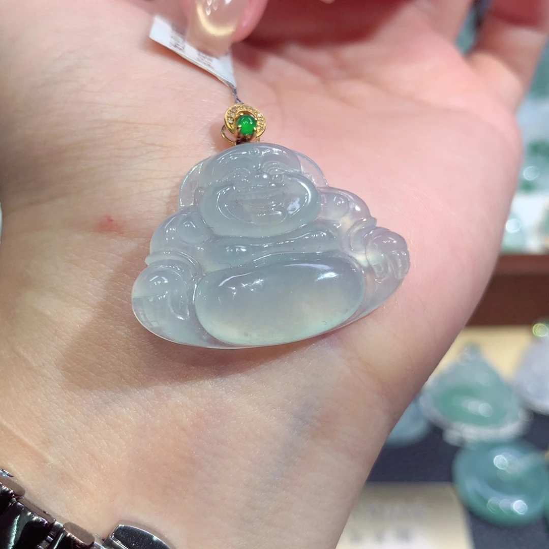 吊坠(不含链)18K金镶嵌翡翠