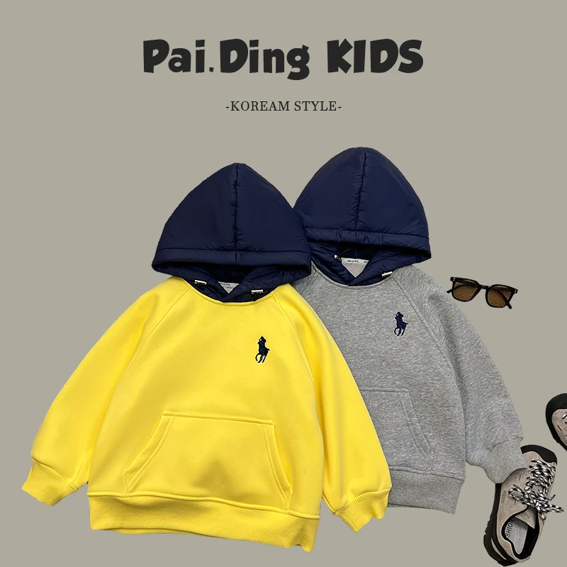 冬装儿童韩版时尚撞色休闲宽松加绒日常连帽卫衣HCXZ3692-QQQQ