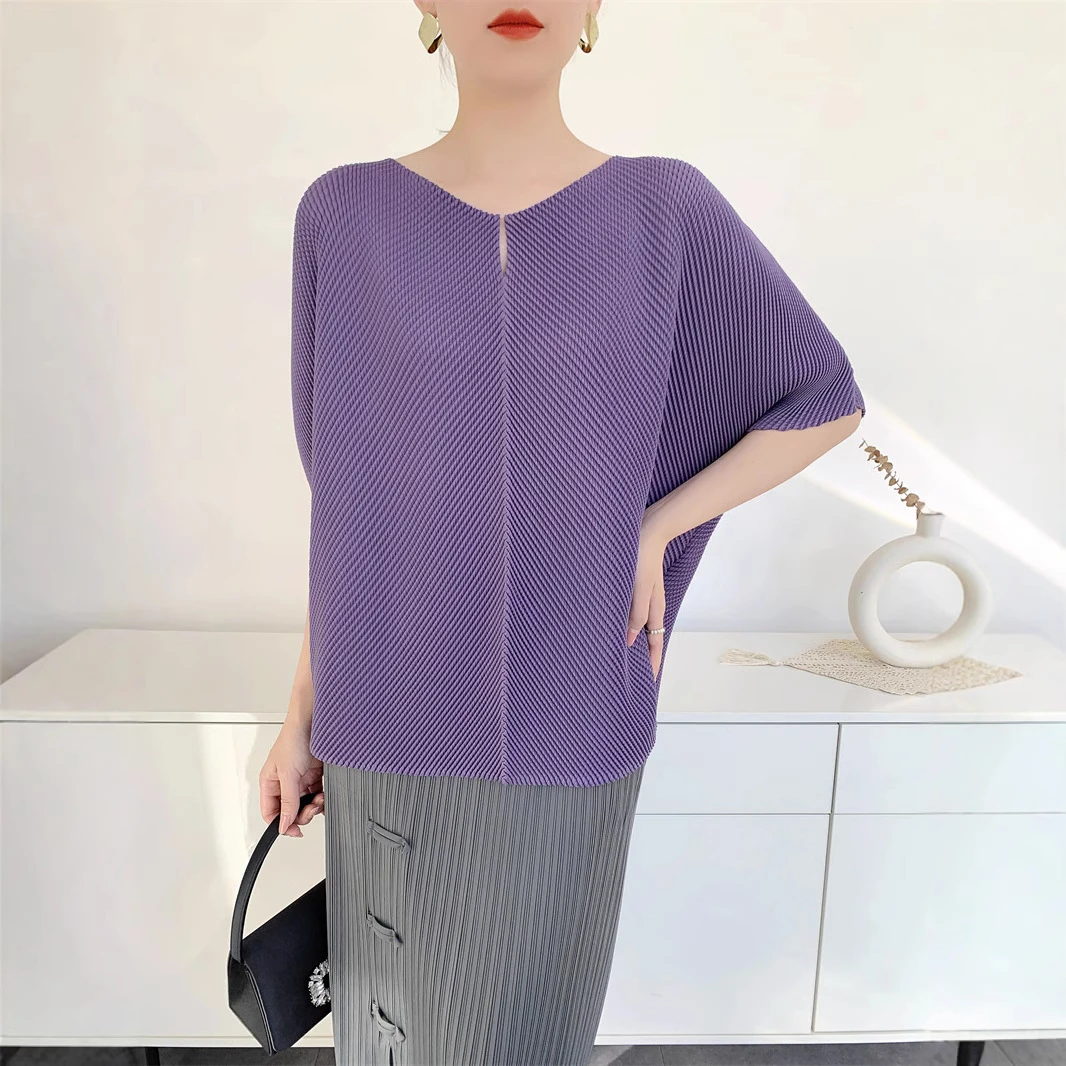 2025夏季褶皱上衣女舒适休闲宽松T恤圆领短袖外贸东南亚小众