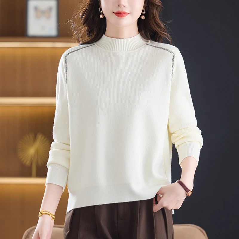 女士半高领打底衫高档洋气冬装毛衣2025新款洋气百搭妈妈上衣内搭
