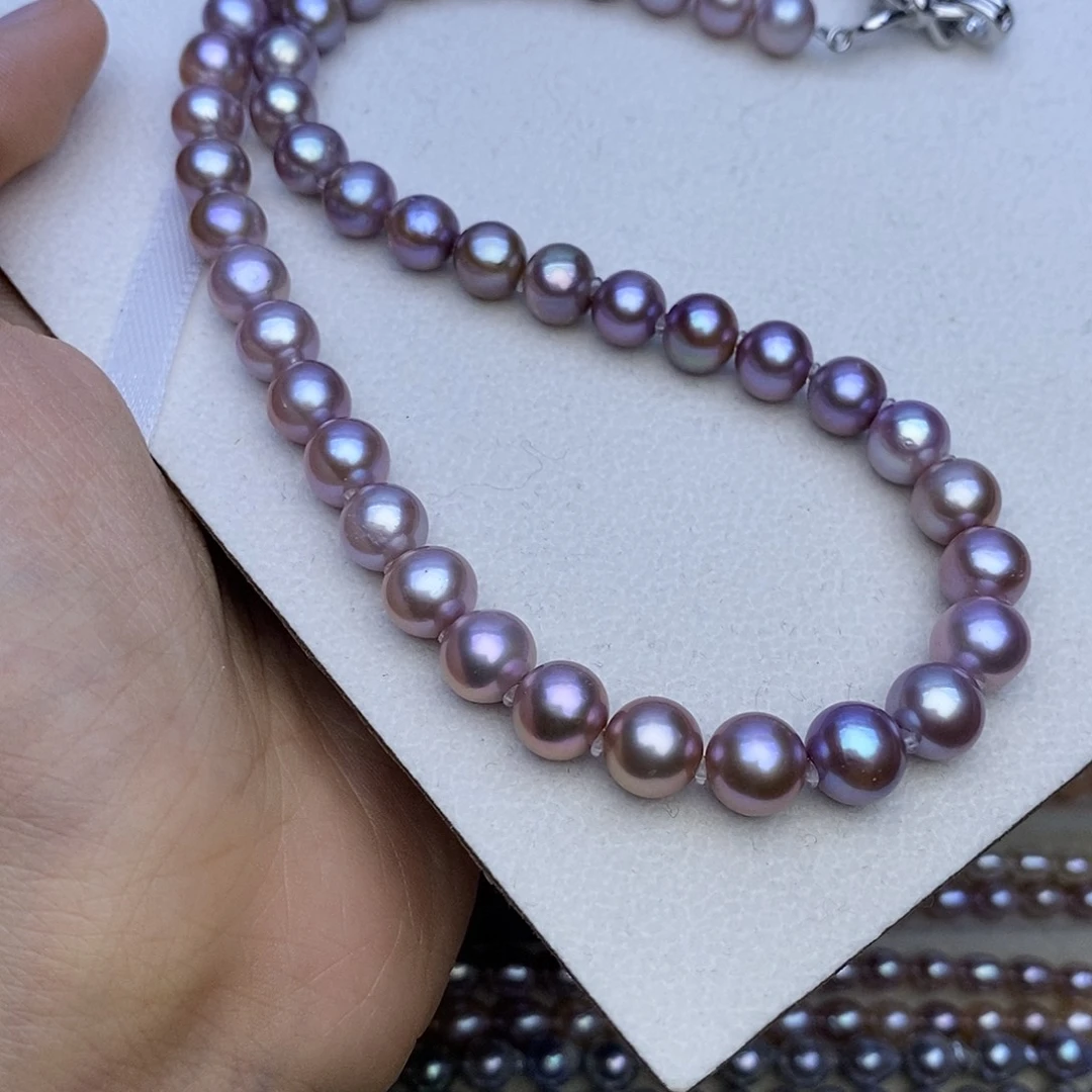 颈饰未镶嵌淡水珍珠无核 紫粉
