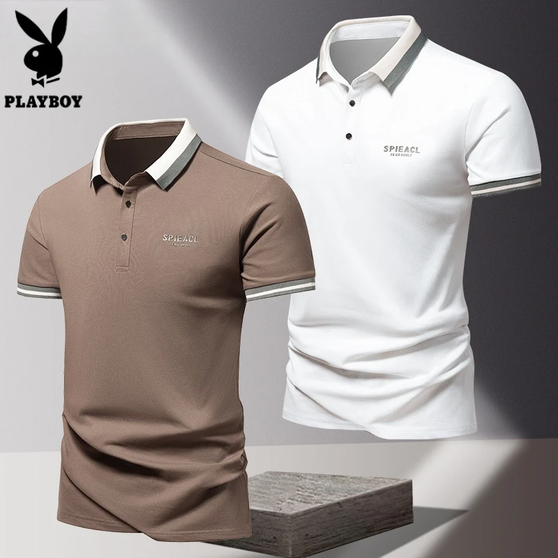 花花公子男士夏季潮流时尚休闲百搭翻领T恤透气修身商务POLO衫