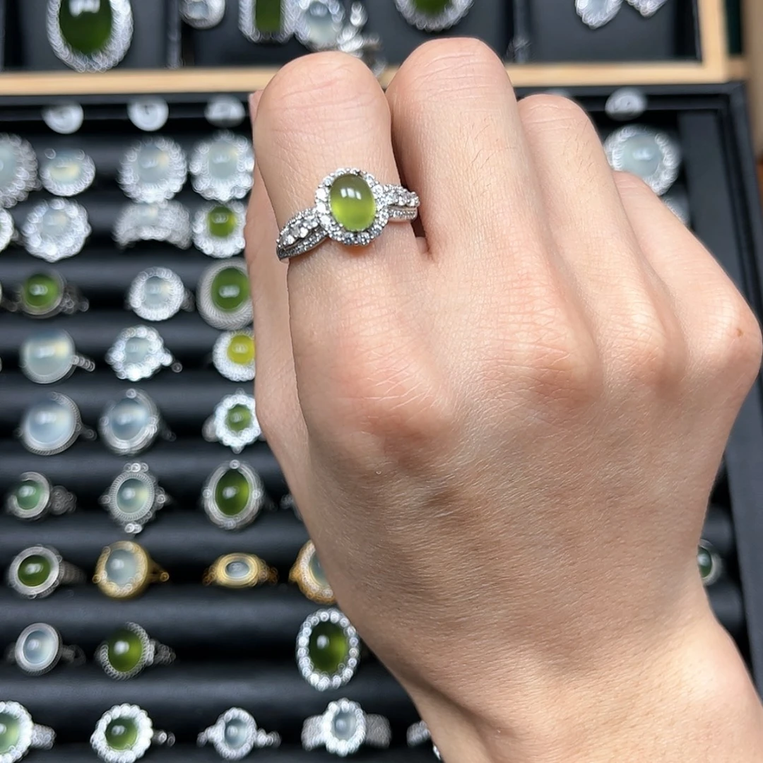 【闪购商品】岫玉戒指银S925镶嵌枝****）