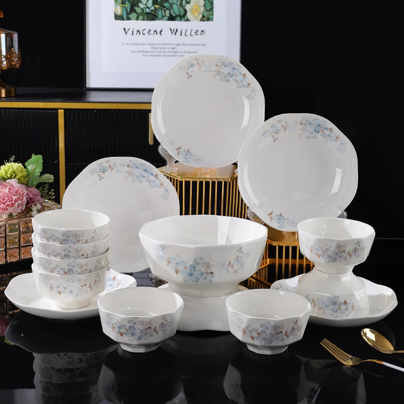 【不含礼盒】BK蓝星花海花瓣盘15件套家用碗碟盘套装聚会送礼餐具