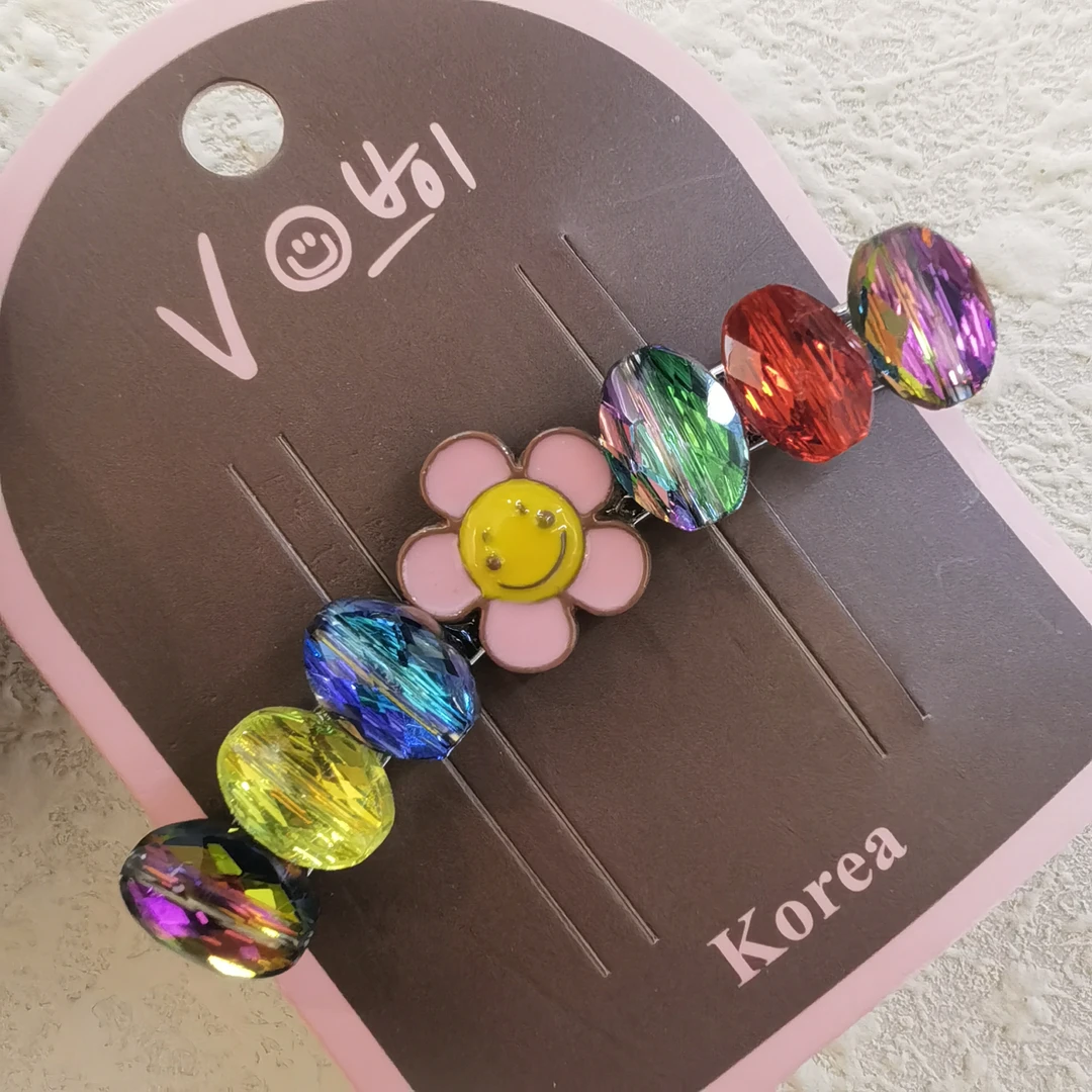 F875粉色太阳花弯刀闪闪泡菜款边夹