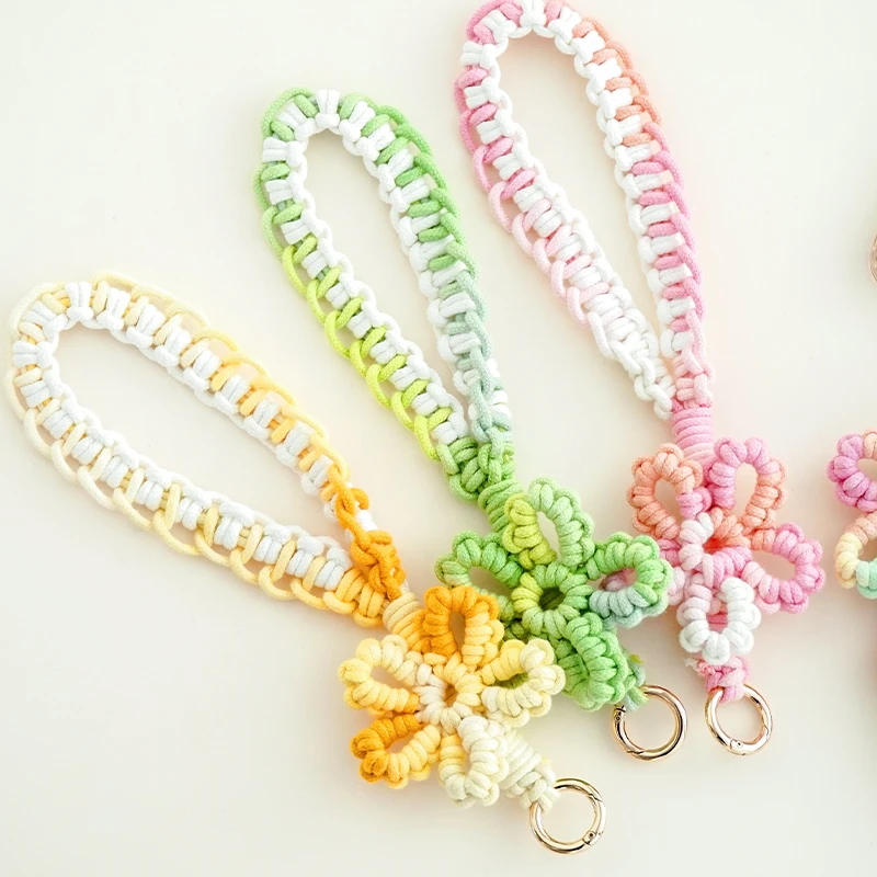 小雏菊手机挂绳花朵手工编织diy材料包手机链彩色棉绳手腕带装饰