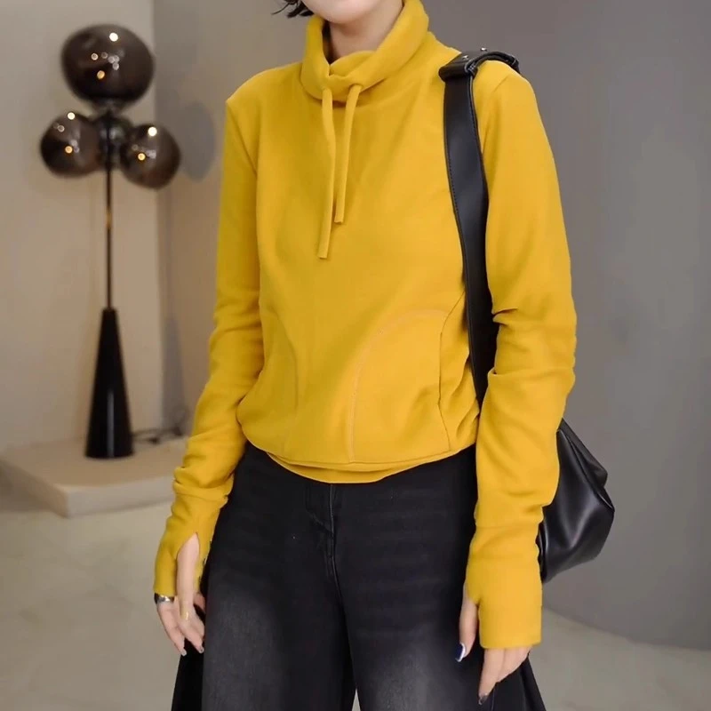 气质时尚双面绒卫衣女2025秋季新款休闲宽松百搭打底衫高领上衣潮