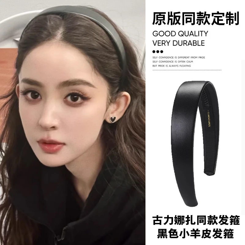 发箍定制手工原创羊皮质简约宽边头箍白色运动防滑显爆闪发箍链接