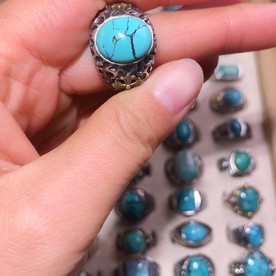 绿松石银S925镶嵌戒指