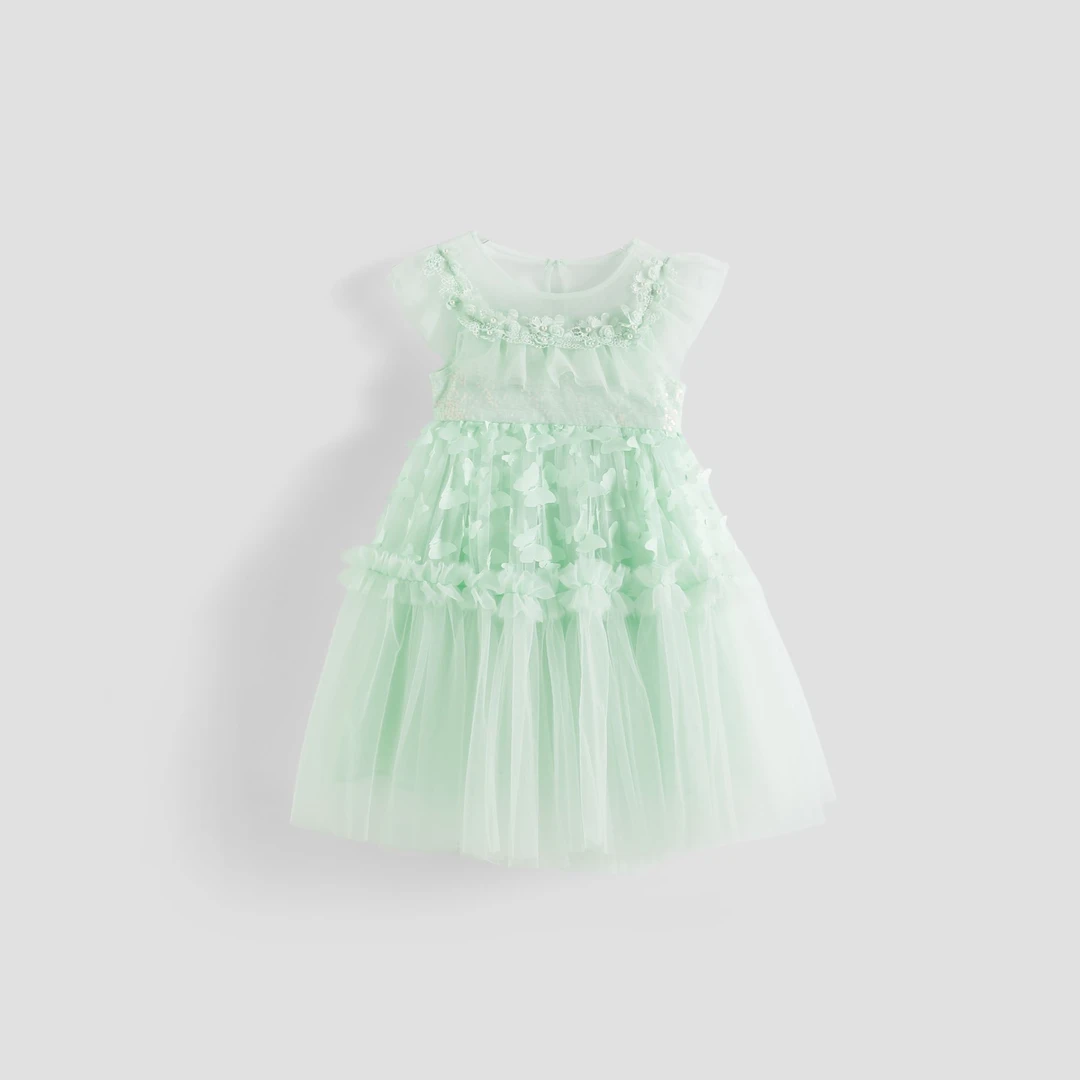 男生女生女小童梦幻甜美风网纱花朵背心连衣裙NDLGJ24705*