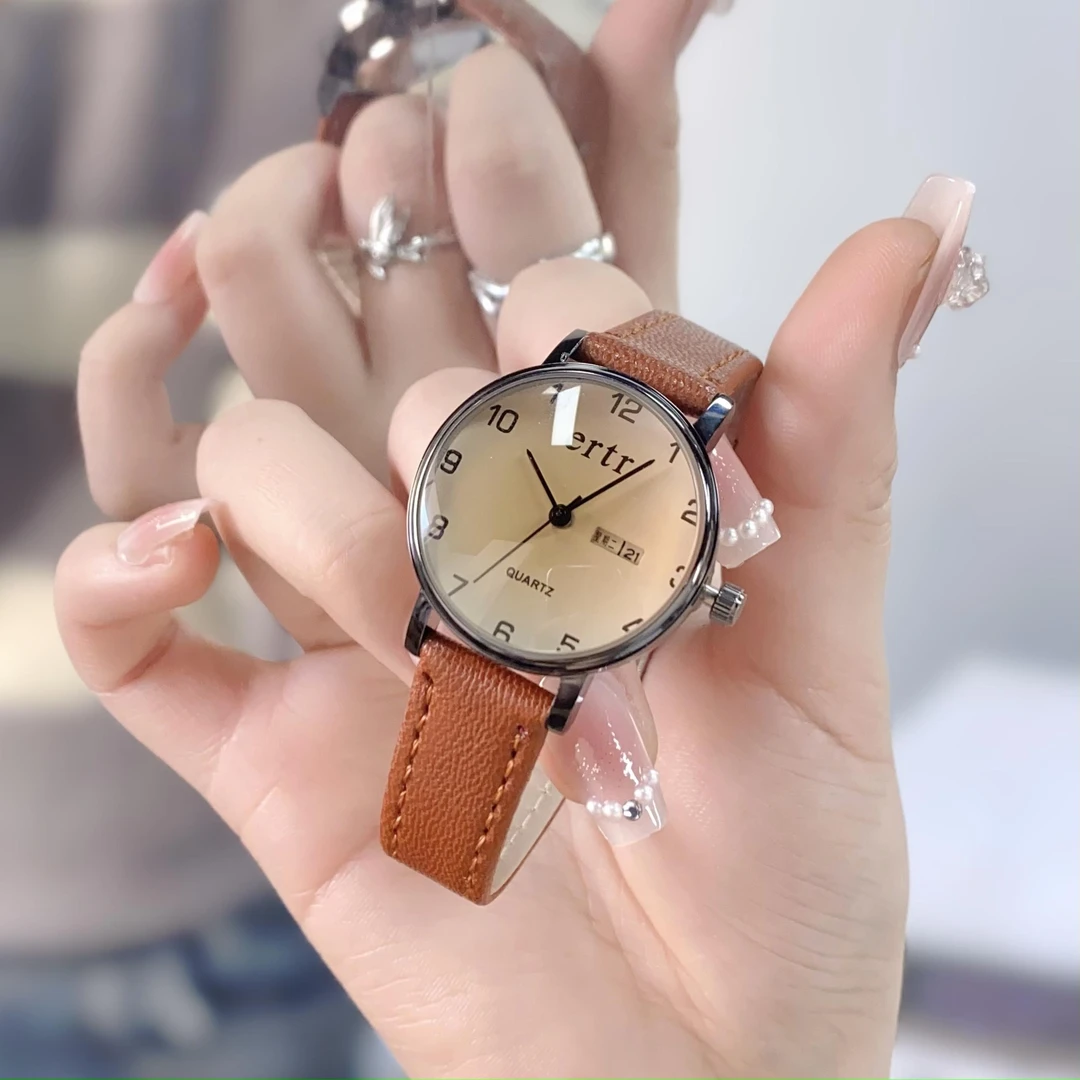 ERTR复古女表简约数字日历休闲手表女士时尚潮流防水学生考研腕表
