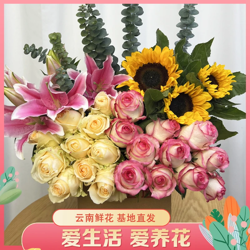 【鲜花五件套组合】云南直发玫瑰鲜花 家庭水养鲜切花DIY插花