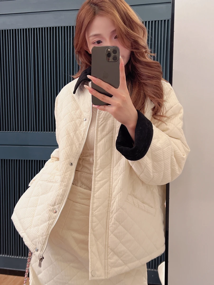 xxxwxz王希之 牛奶面包翻领菱格棉服外套短裙两件套#z2668