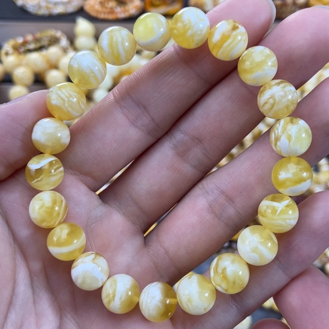 琥珀未镶嵌手链10+mm金瓷白虎皮纹