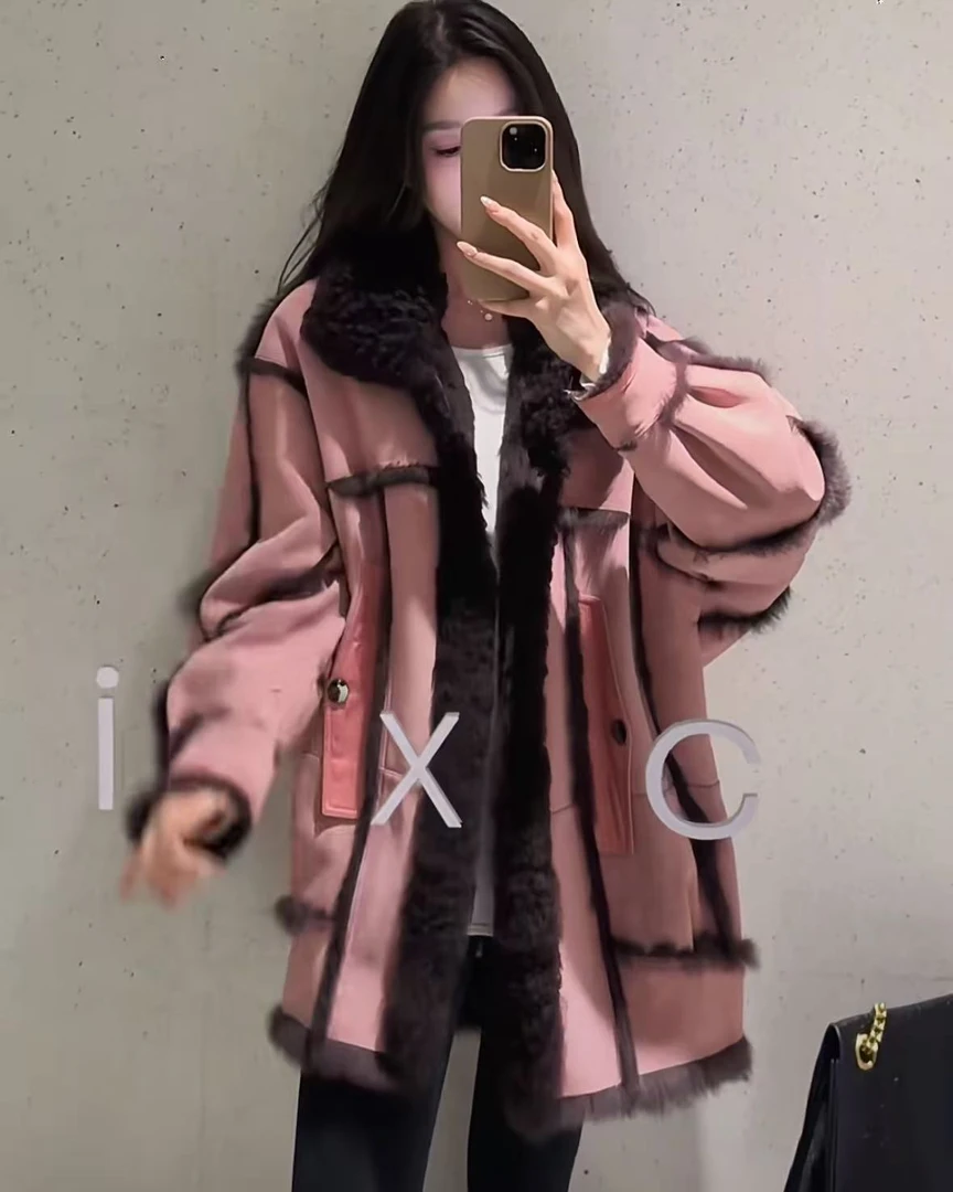 679秋冬新款韩系简约高级感时尚拼接减龄设计感宽松休闲长袖外套