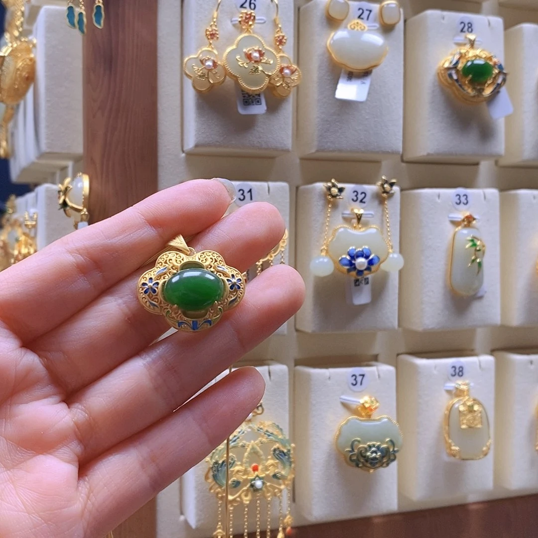 和田玉颈饰银S925镶嵌