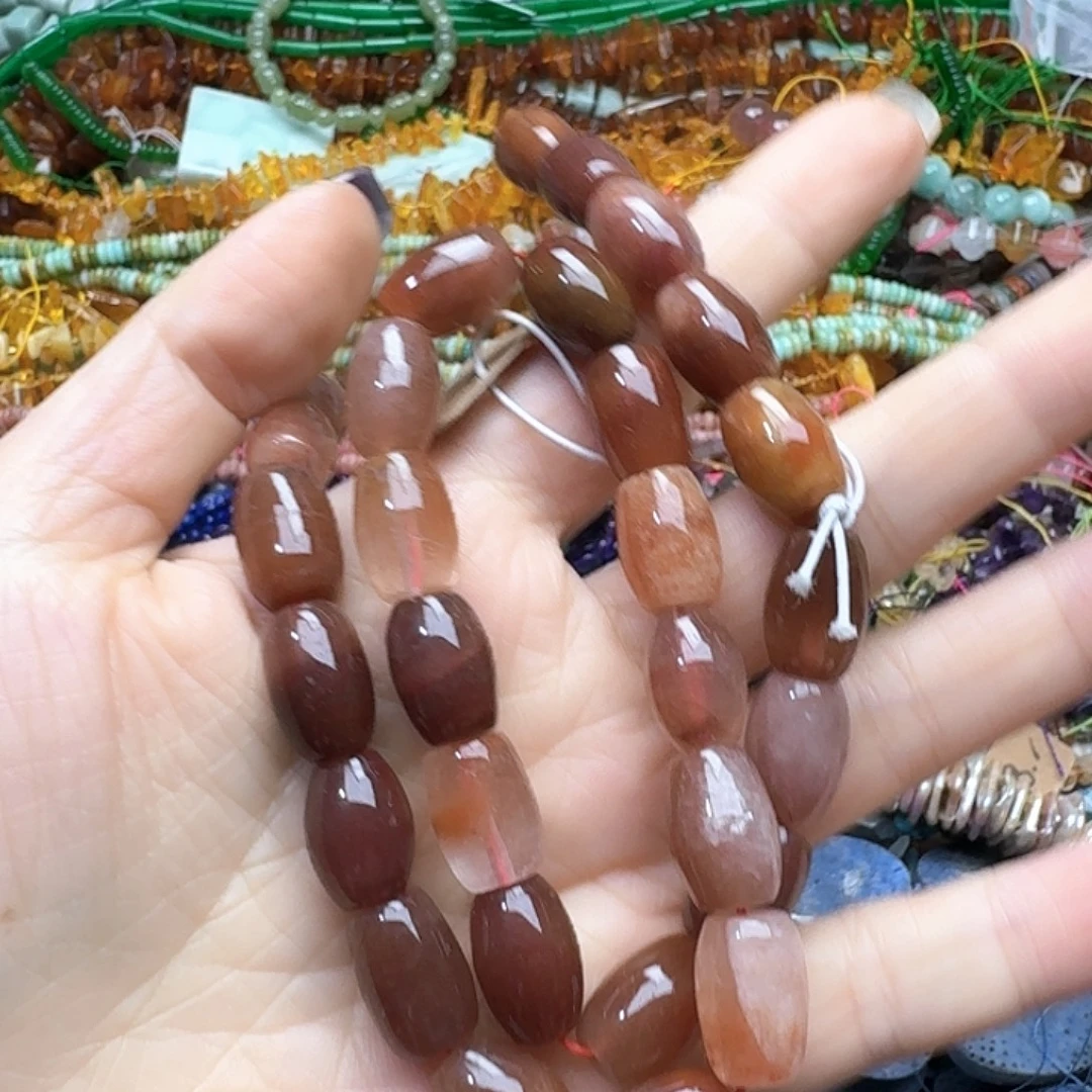 玛瑙/玉髓未镶嵌珠宝半成品一条10x14m红兔毛管珠