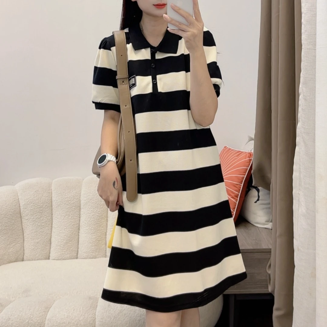 2025夏季新款连衣裙条纹短袖裙子修身显瘦中长款裙子女DYY2865