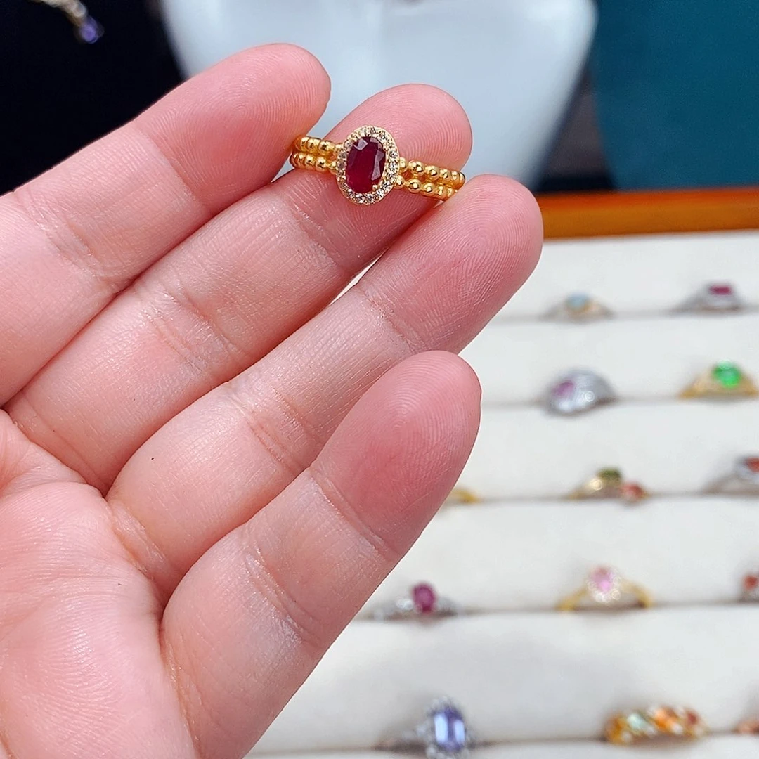 红宝石戒指银S925镶嵌