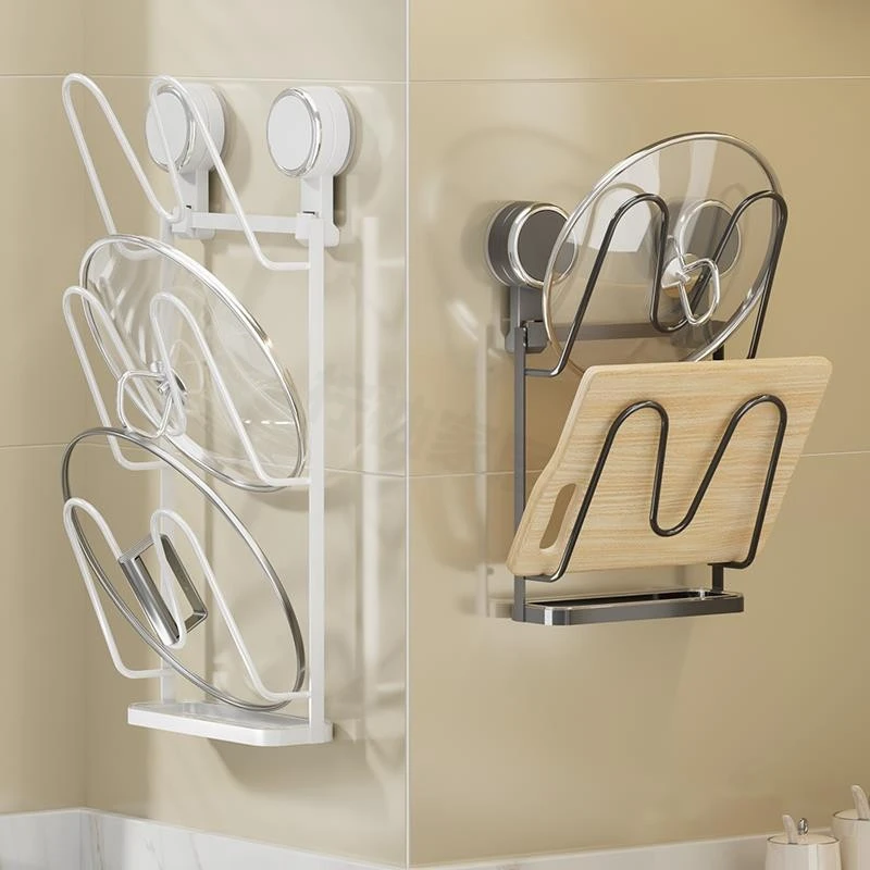 吸盘锅盖架壁挂式免打孔厨房砧板架菜板神器多层置物架锅盖放置器