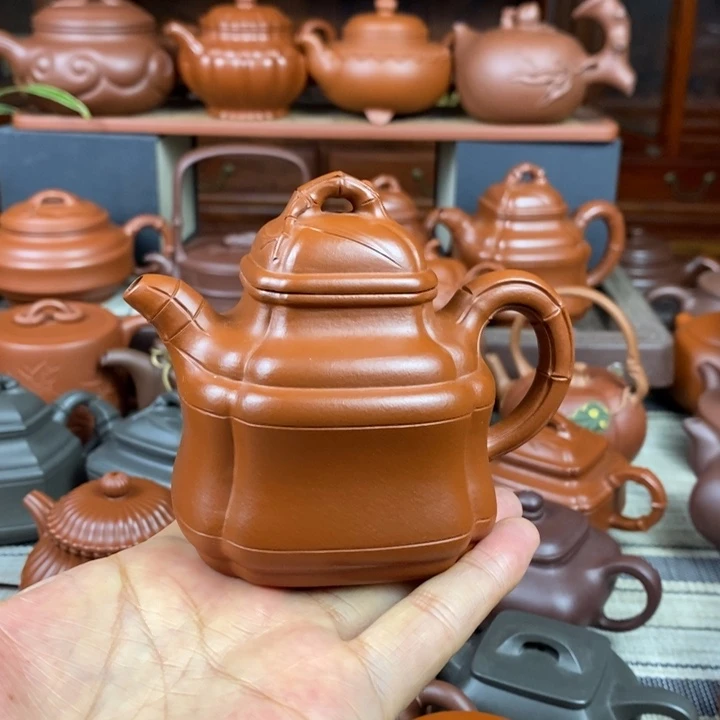 紫砂茶壶四方竹鼎150-200-260-350cc原矿赵庄朱泥特价