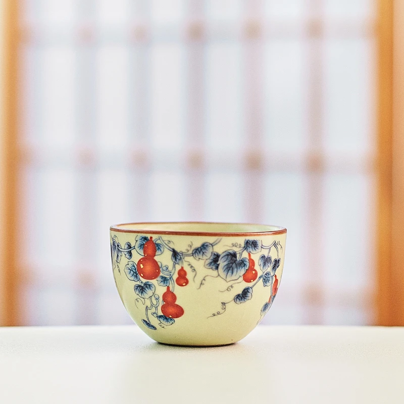 岑汝葫芦大号陶瓷圆底杯客杯孔雀杯三秋杯千里江山40毫升茶杯家用