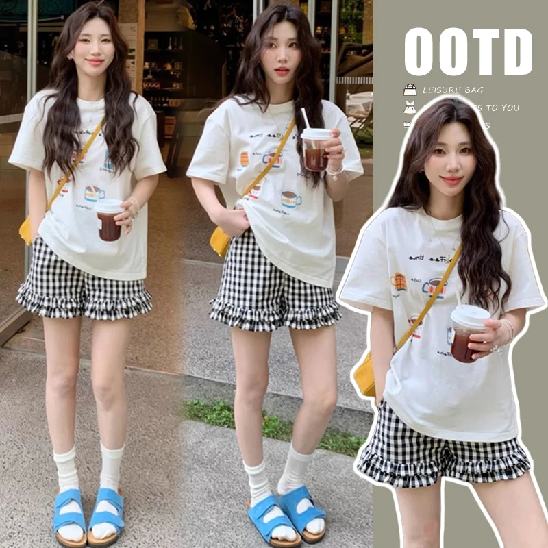 孕妇装套装2025新款夏季清凉感潮妈短裤套装 宽松显瘦减龄套装