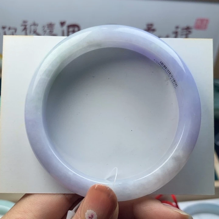 翡翠手镯未镶嵌56.8圈冰胶浓紫底飘绿花