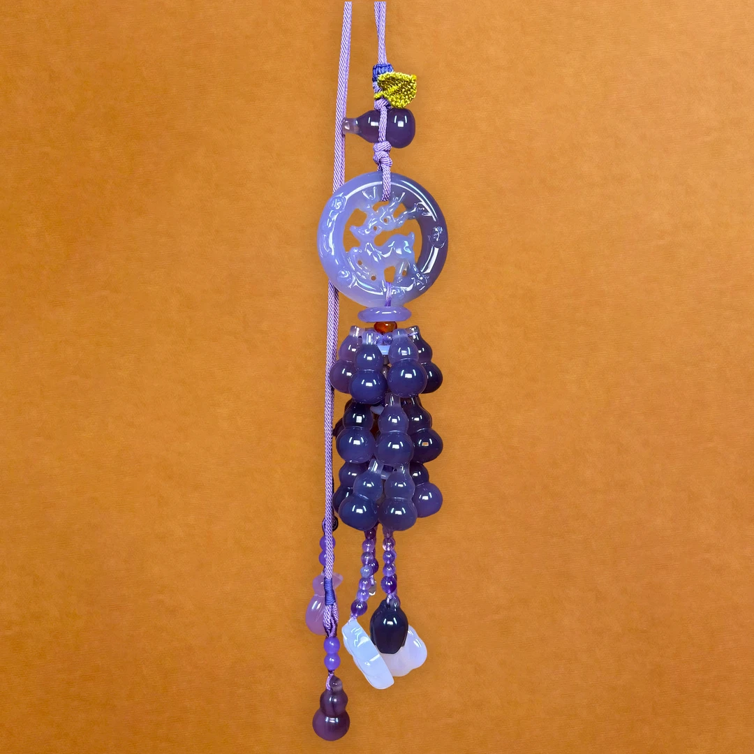 天然紫罗兰一路有你一路平安高端私人订制双貔貅玛瑙车挂