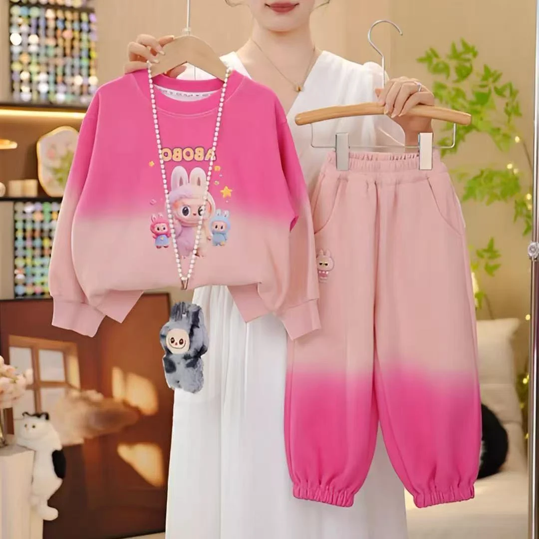 卡通动漫字母拉布布卫衣套装春秋2025新款洋气女孩时髦休闲两件套