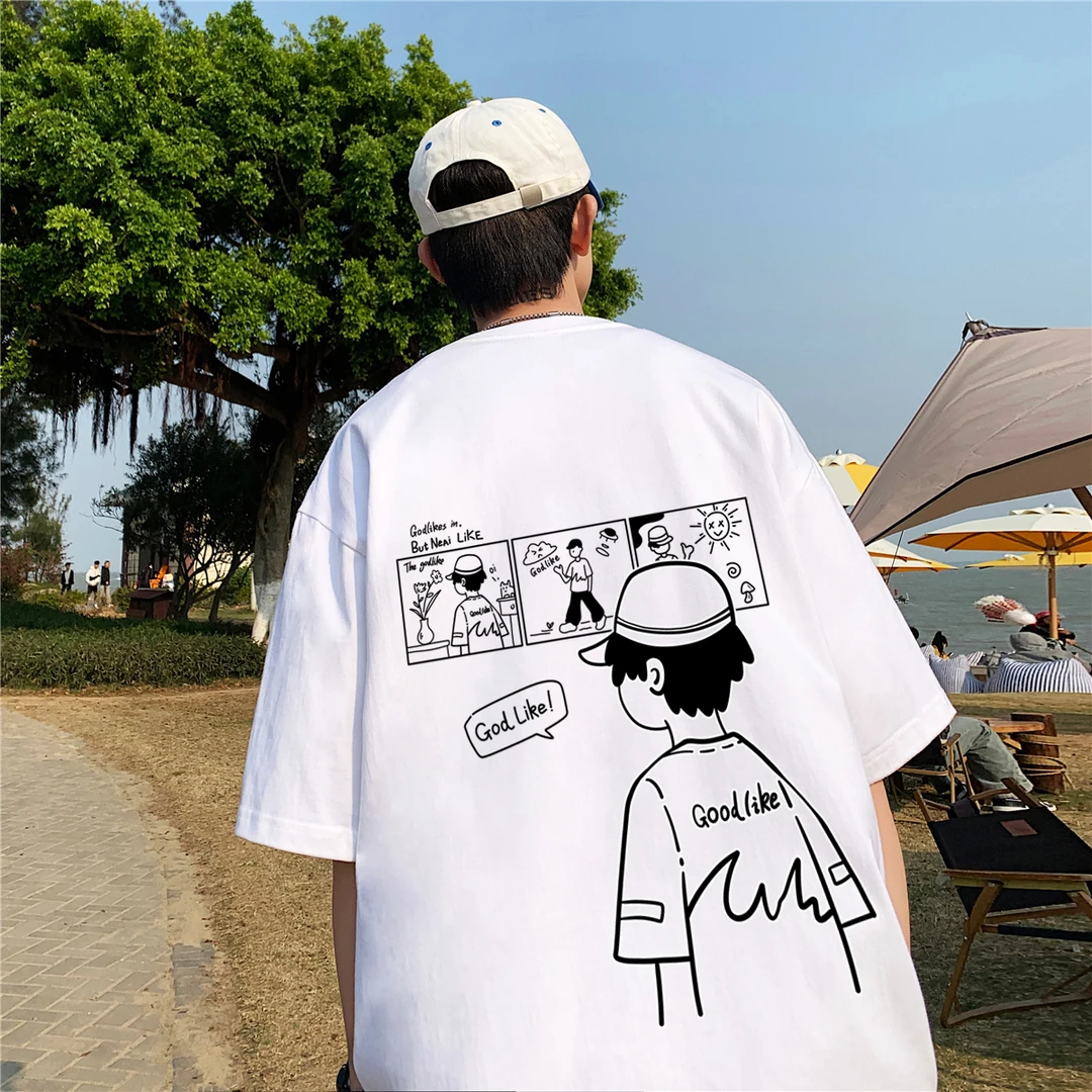 GODLIKE/古莱登夏季短袖T恤纯棉男女同款潮牌半袖纯棉宽松落肩t恤