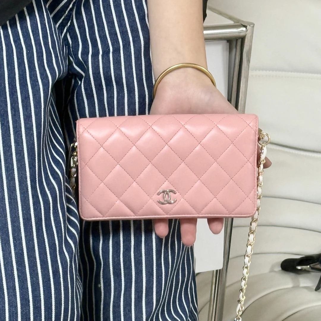 95新 Chanel/香奈儿 樱花粉色钱包woc银标