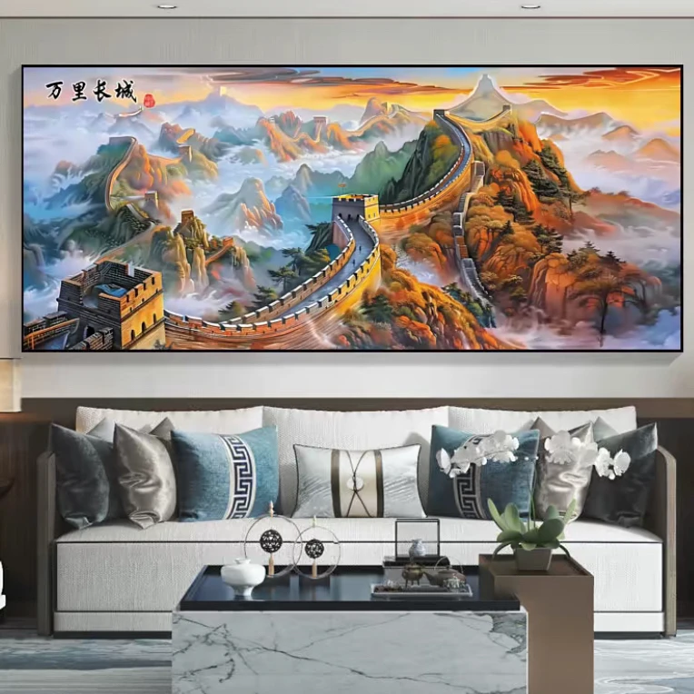 2.2纯手工绣好十字绣成品736万里长城客厅挂画