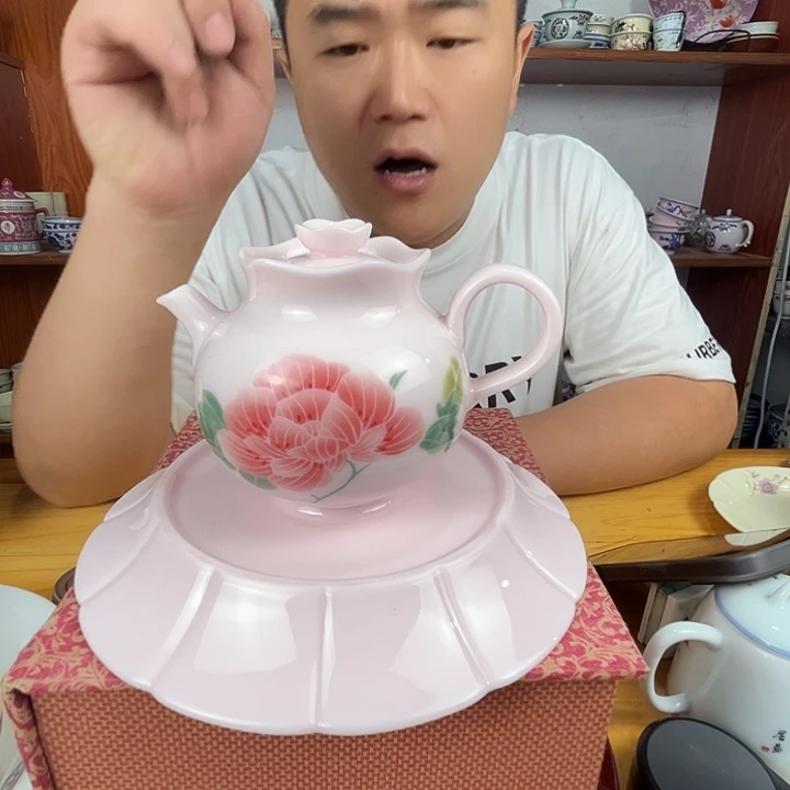 景德镇陶瓷红嘻嘻芙蓉花一套