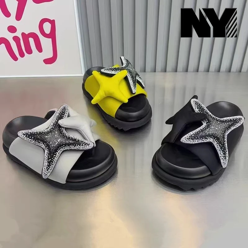NY欧货2025夏季新款海星露趾凉拖女外穿配裙子厚底休闲莱卡布凉鞋